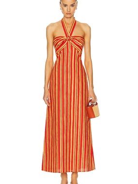 SIMON MILLER - Del Linen Dress in Retro Red & Acid Orange Stripe